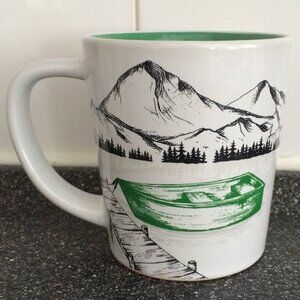 Share Tim Hortons 2018 Coffee Mug White Mountain Scenery Green Boat Ceramic